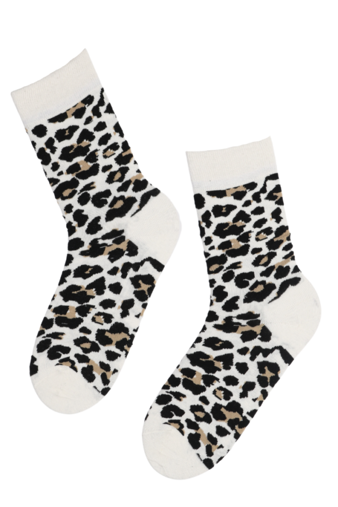 Женские хлопковые носки белого цвета с леопардовым узором MARRE