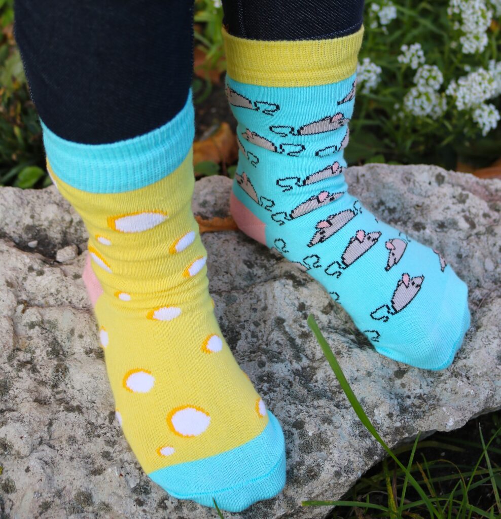 socks with cheeseballs and mice