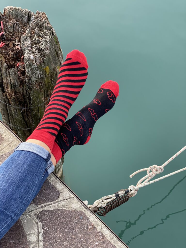 socks with hearts and stripes