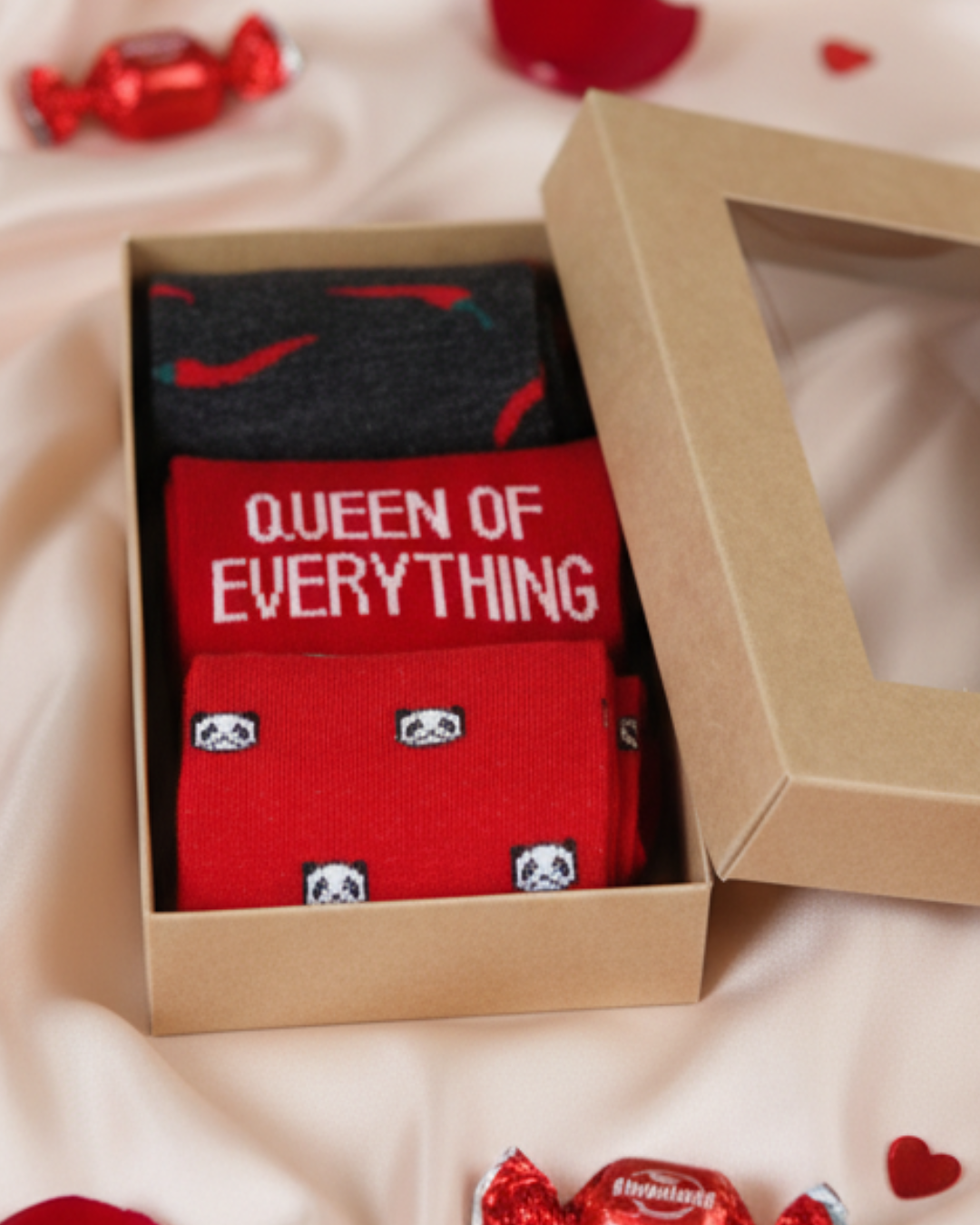 Custom branded socks in gift box - Queen of Everything wholesale design