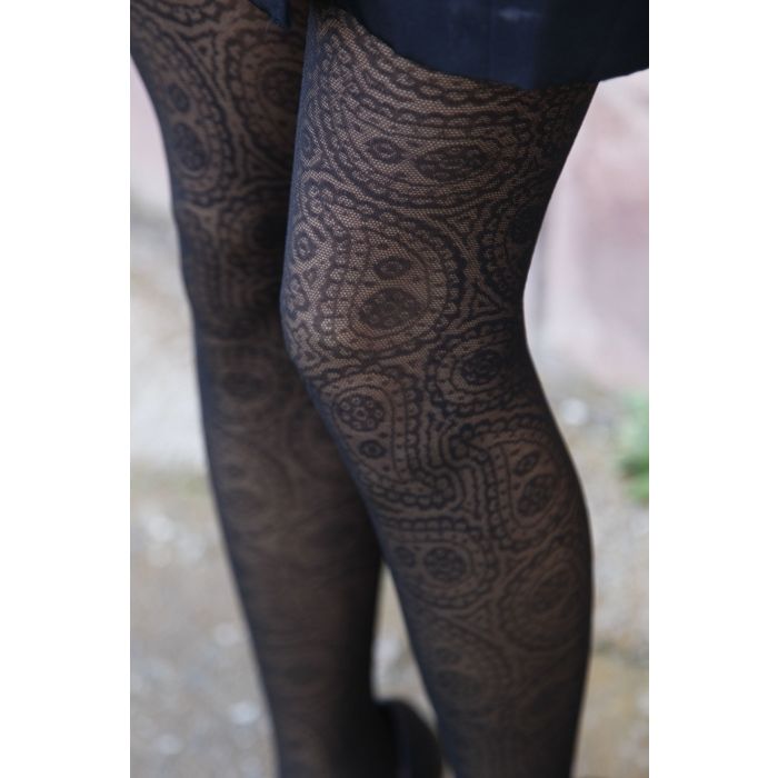 NICOL black tights with paisley pattern Sokisahtel