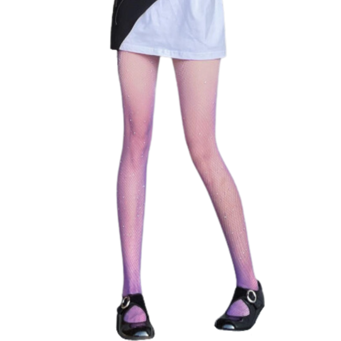 FLORAINE purple ombre fishnet tights with rhinestones Sokisahtel