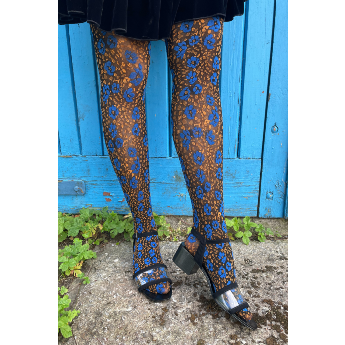 GIA tights with a blue floral pattern Sokisahtel - Main Image