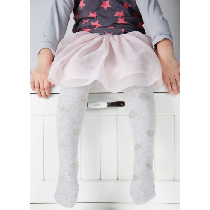 LEDA light grey cotton tights for girls