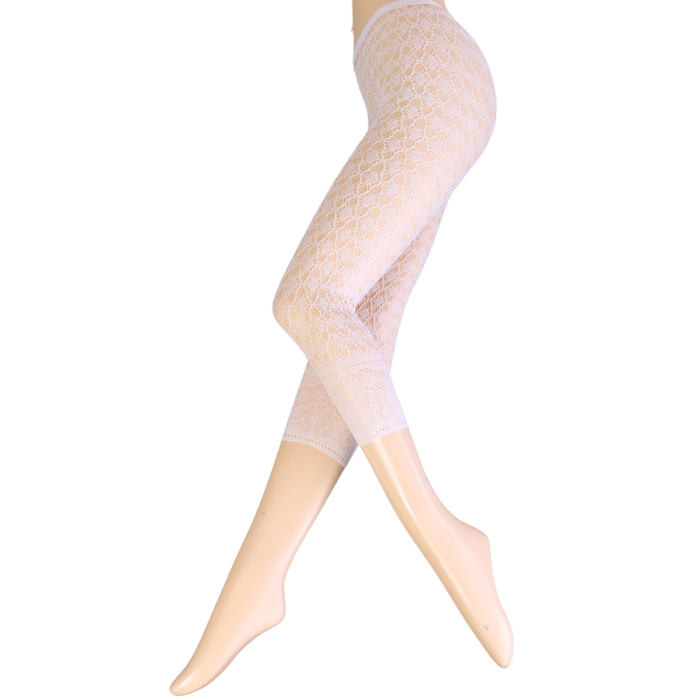 MACRAME white fishnet patterned leggings Sokisahtel