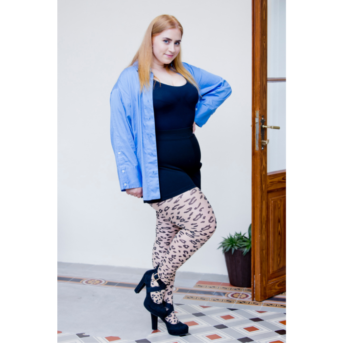 ROYAL plus size beige leopard pattern tights Sokisahtel