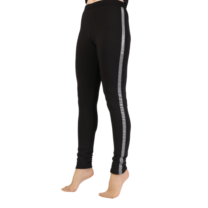 BANDA black thermal leggings for women with a silver stripe