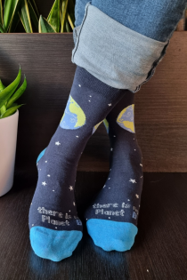 PLANET B blue cotton socks with the globe | Sokisahtel