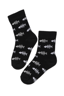 FISHBONE black cotton socks with fish skeletons for kids | Sokisahtel