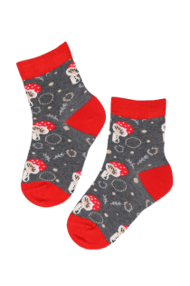 FLYAGARIC grey cotton socks with mushrooms for kids | Sokisahtel