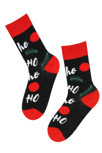 Хлопковые носки черного цвета в рождественской тематике CLAUS (Хо-хо-хо!) | Sokisahtel