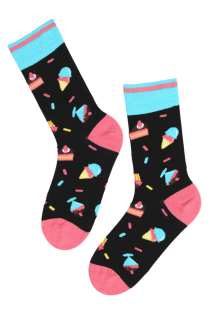 CUPCAKE black cotton socks with sweet treats | Sokisahtel