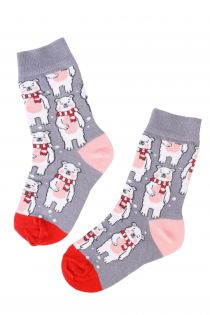 Детские хлопковые носки серого цвета с изображением белых мишек CHRISTMAS BEAR | Sokisahtel
