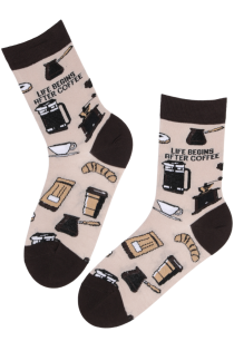 Хлопковые носки коричневого цвета в кофейной тематике с остроумной надписью AFTER COFFEE | Sokisahtel