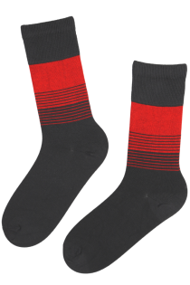 ALAN gray cotton socks with red stripes for men | Sokisahtel
