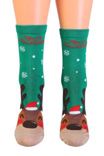 ALISSA green cotton socks with a reindeer | Sokisahtel