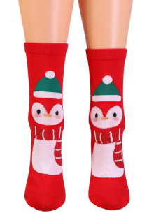 ALISSA red cotton socks with a snowman | Sokisahtel