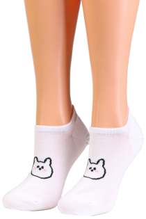 Хлопковые укороченные (спортивные) носки белого цвета со зверушками ALONDRA | Sokisahtel