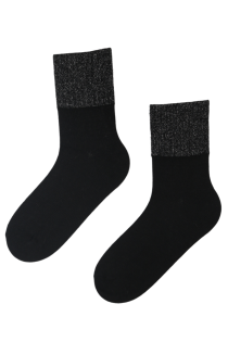 Тёплые носки чёрного цвета из шерсти альпака с блестящей кромкой ALPAKAVILLASED | Sokisahtel