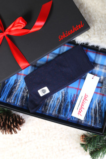 Подарочный комплект из шерстяных носков тёмно-синего цвета VEIKO и клетчатого шарфа синего цвета из шерсти альпака | Sokisahtel