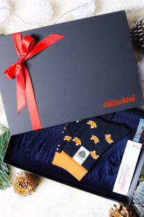 Подарочный комплект из шерстяных носков FOXLIFE и шарфа темно-синего цвета из шерсти альпака | Sokisahtel