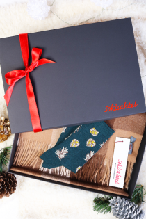 Подарочный комплект из шерстяных носков WOOD и клетчатого шарфа бежевого цвета из шерсти альпака | Sokisahtel