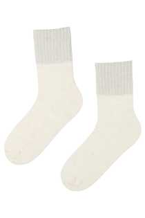 Тёплые носки белого цвета из шерсти альпака с блестящей кромкой ALPAKAVILLASED | Sokisahtel