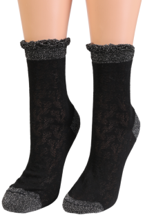 Тонкие хлопковые носки чёрного цвета с блеском AMADEA | Sokisahtel