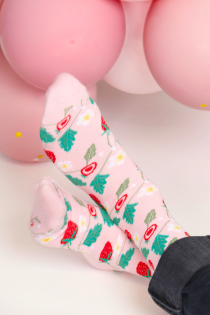 AMARA pink cotton socks with strawberries | Sokisahtel