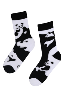 Хлопковые носки чёрно-белого цвета с изображением милых панд ANIMAL WORLD | Sokisahtel