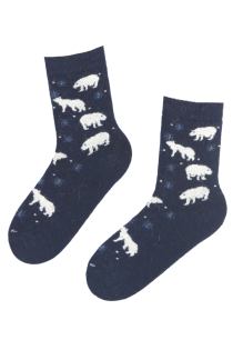 Женские тёплые шерстяные носки тёмно-синего цвета с изображением белых мишек и снежинок ARCTIC | Sokisahtel