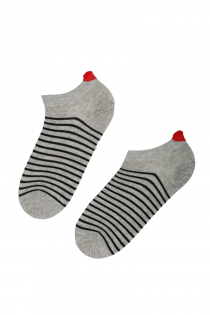 Женские хлопковые укороченные (спортивные) носки серого цвета с полосками и сердечком ARLE | Sokisahtel