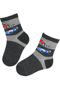ARON gray cotton socks for children with racing car pattern