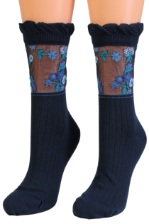 ASHER dark blue floral socks | Sokisahtel