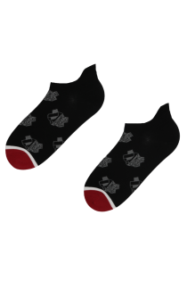 Хлопковые укороченные (спортивные) носки чёрного цвета с изображением графической панды BAMBOO | Sokisahtel
