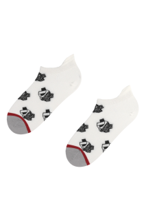Хлопковые укороченные (спортивные) носки белого цвета с изображением графической панды BAMBOO | Sokisahtel