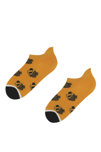 Хлопковые укороченные (спортивные) носки горчично-жёлтого цвета с изображением графической панды BAMBOO | Sokisahtel