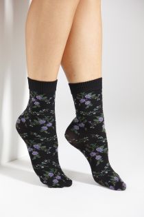 BARI 60DEN socks with lilac roses | Sokisahtel