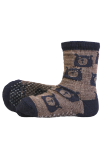 BEAR WOOL merino wool brown socks with bears for babies | Sokisahtel