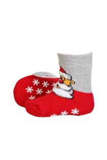 Хлопковые противоскользящие носки серого цвета для малышей с изображением Деда Мороза MARLEY | Sokisahtel