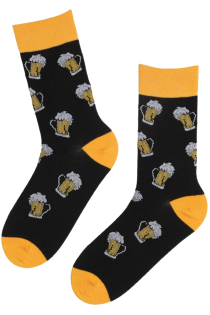 Хлопковые носки чёрно-жёлтого цвета с изображением пивных кружек BEER LOVE | Sokisahtel
