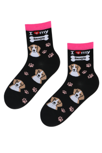 Хлопковые носки чёрного цвета с изображением милых собачьих мордочек и следов от лап BESTDOG | Sokisahtel