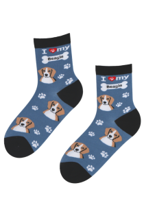 Хлопковые носки синего цвета с изображением милых собачьих мордочек и следов от лап BESTDOG | Sokisahtel