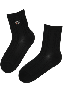 Хлопковые носки чёрного цвета с тканым плетёным узором BIBI | Sokisahtel