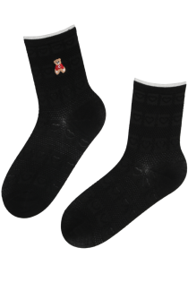 BIBI black socks with hearts and a bear | Sokisahtel