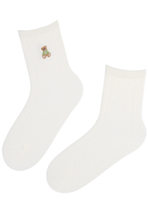 Хлопковые носки белого цвета с тканым плетёным узором BIBI | Sokisahtel