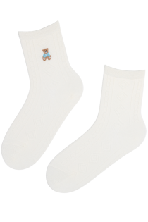 Хлопковые носки белого цвета с тканым узором в виде ромбов BIBI | Sokisahtel