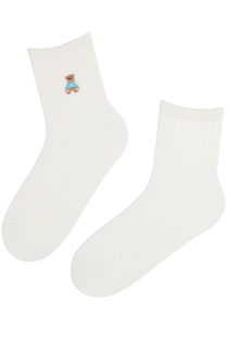 BIBI white cotton socks with a bear | Sokisahtel