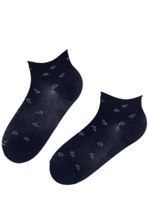 Хлопковые укороченные (спортивные) носки тёмно-синего цвета с комфортной кромкой и цветочным узором BLAIR | Sokisahtel