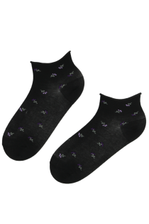 BLAIR black low-cut socks with purple flowers | Sokisahtel